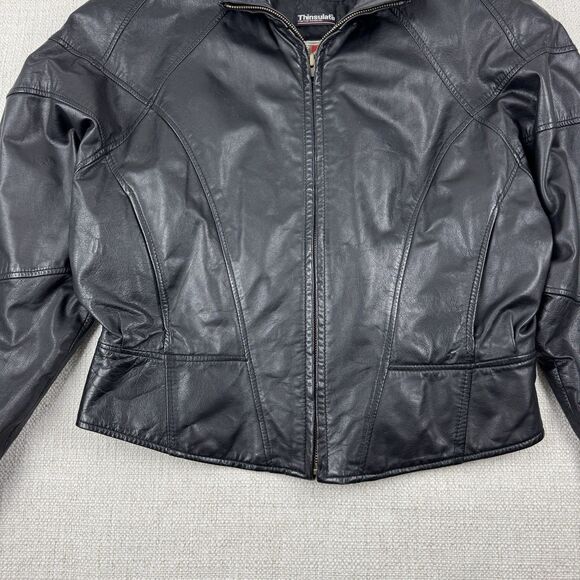 Vintage Wilson Leather Jacket Womens Large Black Thinsulate Removable Liner - Picture 6 of 16
